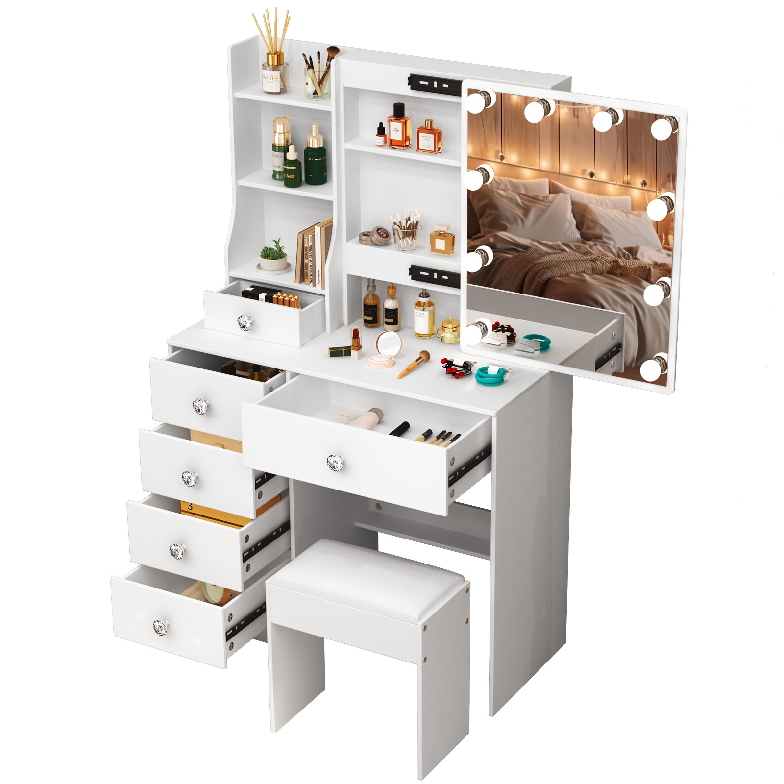 White Makeup Vanity Desk with  - Beauty Makeup Vanity Set recension och pris